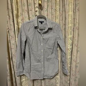 4/$25 Lands End Women’s Charcoal & White Striped Button Down Top Size 4